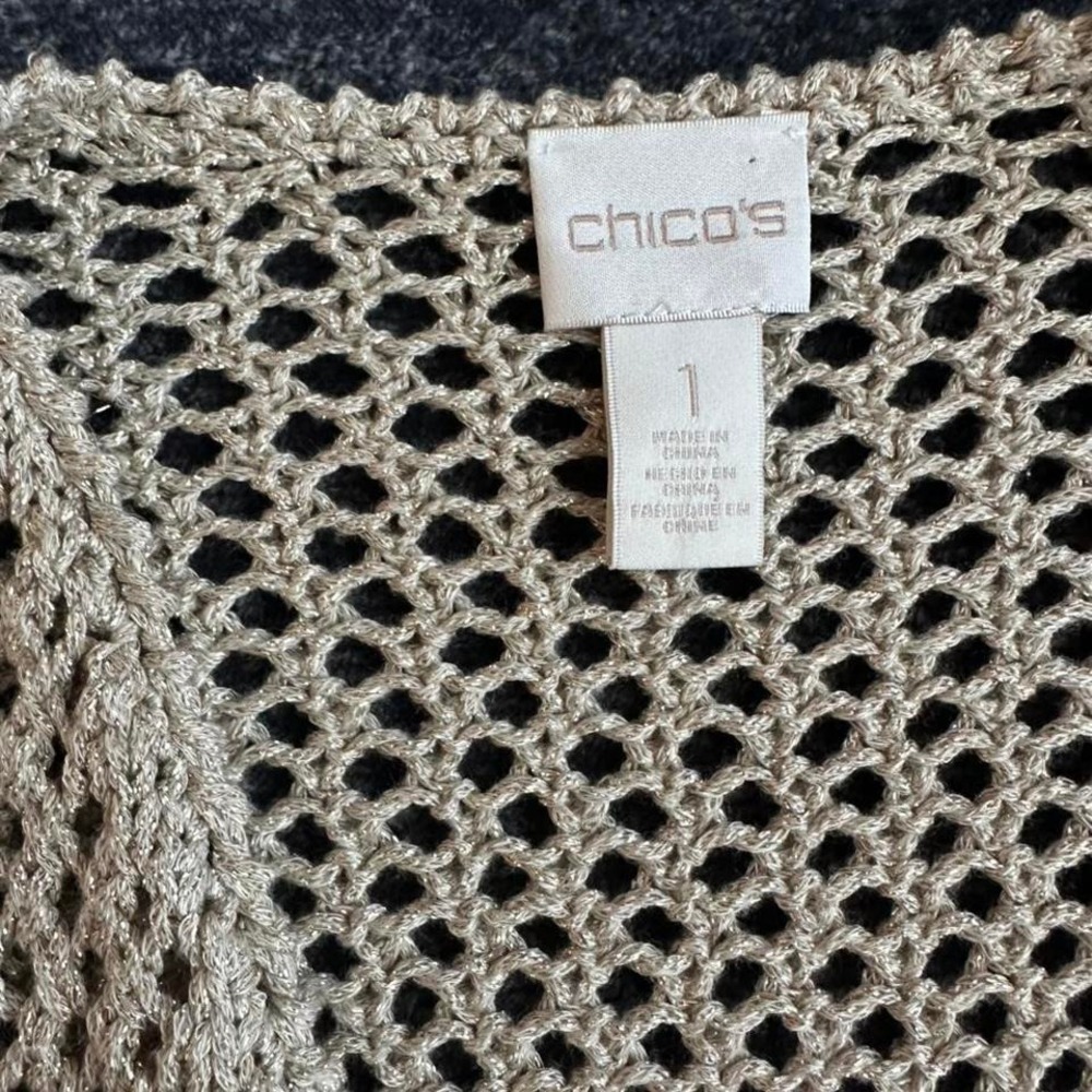 Vintage Chico's taupe metallic crochet knit open cardigan - Picture 4 of 7
